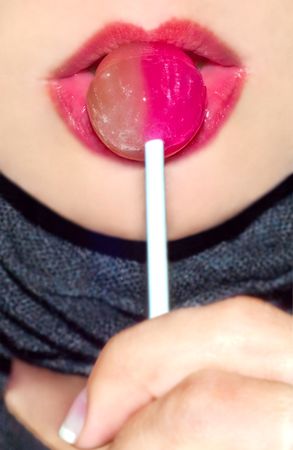 lips with lollipopの写真素材