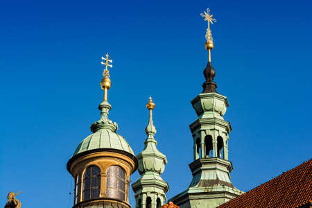 Prague, Czech republic - September 19, 2020. Golden details of the tops of Brevnov Monasteryのeditorial素材