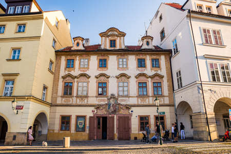 Prague, Czech republic - September 19, 2020. Pub with name U Cerneho vola in Loretanska streetのeditorial素材