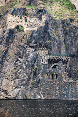 Entrance to tunnel in rock under Vysehrad in Podoli part in Pragueの写真素材