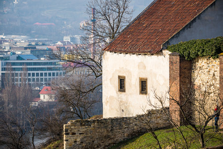Prague, Czech republic - February 24, 2021. Vysehrad Gallery is the remains of a Medieval watchtower in fort areaのeditorial素材