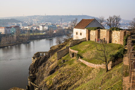 Prague, Czech republic - February 24, 2021. Vysehrad Gallery is the remains of a Medieval watchtower in fort areaのeditorial素材