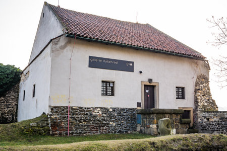 Prague, Czech republic - February 24, 2021. Vysehrad Gallery is the remains of a Medieval watchtower in fort areaのeditorial素材