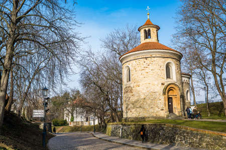 Prague, Czech republic - February 24, 2021. Rotonda of St. Martin in Vysehrad fortress area in Winterのeditorial素材