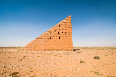 Erfoud, Morocco - April 15, 2015. Desert architecture by Hannesjorg Voth is a 16m high stairway with...