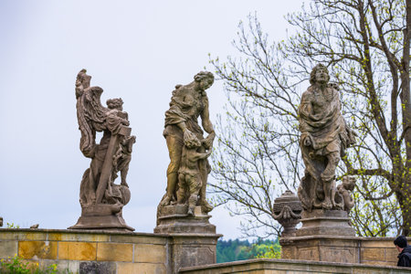 Kuks, Czech republic - May 15, 2021. Area of botanical garden with statuesのeditorial素材