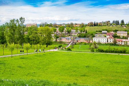 Kuks, Czech republic - May 15, 2021. Landscape view on village of hospital castle areaのeditorial素材