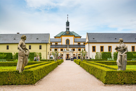 Kuks, Czech republic - May 15, 2021. Area of botanical garden with statuesのeditorial素材