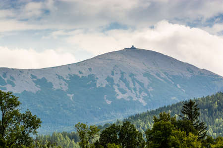 Meteorological Mountain Observatory in Snezka mountain - highest top of Czech Republic in Giant Mountain - view of Polandの写真素材