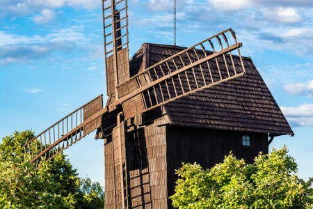 Smigiel, Poland - August 08, 2021. Old wooden mill in Smigiel - Smigielskie Wiatrakiのeditorial素材