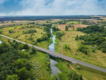 Bridge over river Barycz in Osetno, Polandの写真素材
