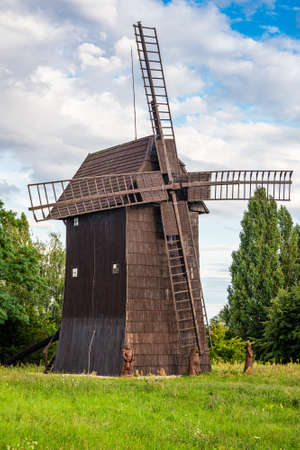 Smigiel, Poland - August 08, 2021. Old wooden mill in Smigiel - Smigielskie Wiatrakiのeditorial素材