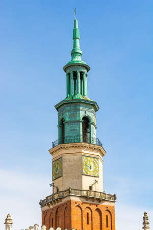 Poznan, Poland - August 09, 2021. Detail of the tower of City Hall in Old Townのeditorial素材