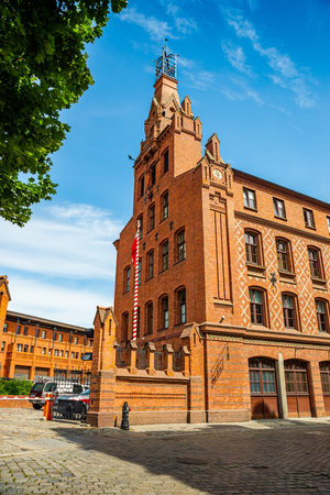 Poznan, Poland - August 09, 2021. Bricked building of fire brigade - Komenda Wojewodzka Panstwowej...