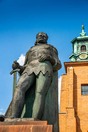 Gniezno, Poland - August 09, 2021. The Primatial Cathedral Basilica of the Assumption of the Blessed Virgin Mary and Shrine of St. Adalbert - Monument of Boleslaw Chrobry - Boleslaw The Braweのeditorial素材