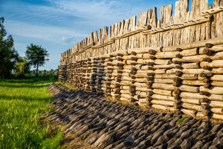 Biskupin, Poland - August 09, 2021. Archaeological site and a life-size model of a late Bronze Age fortified settlement in north-central Polandのeditorial素材