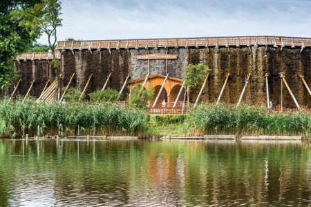 Inowroclaw, Poland - August 10, 2021. Area of Park Solankowy with Brine graduation towers of doctor Jan Osotのeditorial素材