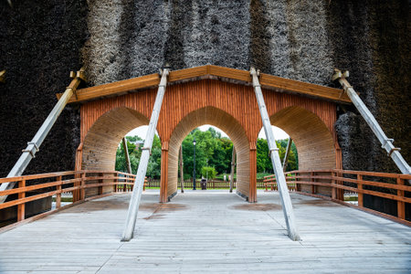 Inowroclaw, Poland - August 10, 2021. Area of Park Solankowy with Brine graduation towers of doctor Jan Osotのeditorial素材