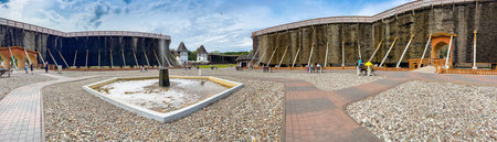 Inowroclaw, Poland - August 10, 2021. Area of Park Solankowy with Brine graduation towers of doctor Jan Osotのeditorial素材