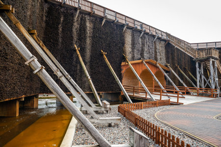 Inowroclaw, Poland - August 10, 2021. Area of Park Solankowy with Brine graduation towers of doctor Jan Osotのeditorial素材
