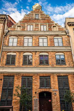 Torun, Poland - August 11, 2021. Historic buildings in Lazienna street