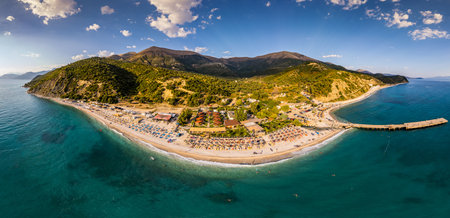 Large panorama aerial view of Bunec Beach area in Summer 2022, Albaniaの写真素材