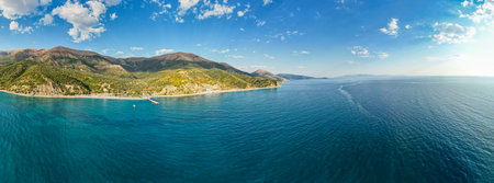 Large panorama aerial view of Bunec Beach area in Summer 2022, Albaniaの写真素材