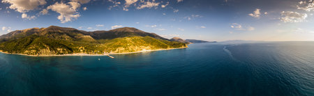 Large panorama aerial view of Bunec Beach area in Summer 2022, Albaniaの写真素材