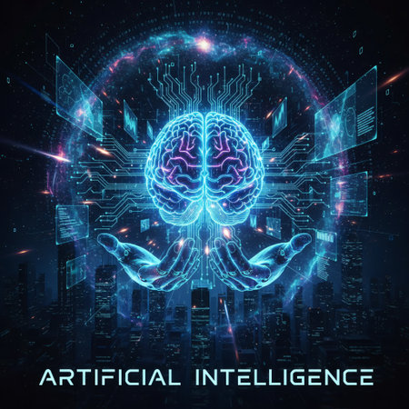 Digital artificial intelligence and machine learning concept. 3d rendering double exposureの素材