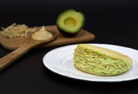 Venezuelan arepa queen pepiada with avocado and chickenの写真素材