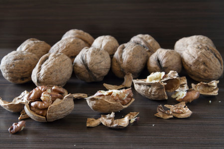 Walnuts on a dark background