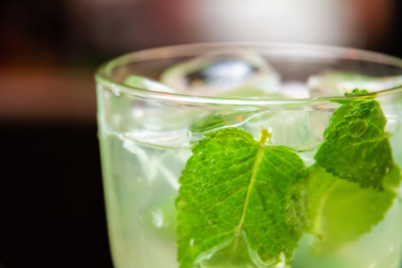 Mojito cocktail on dark background. Close-up, selective focus