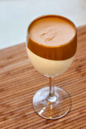 Creamy chocolate dessert in a glass. Close-up, selective focusの写真素材