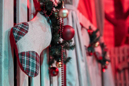 Christmas sock on the wallの写真素材