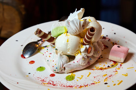 Dessert based on ice cream, marshmallows and cookies