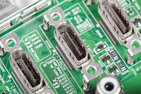 Close-up of HDMI ports on the printed circuit board