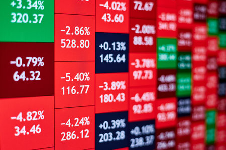 Background of Stock heatmap on the monitor in predominantly red