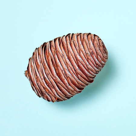 Close up of cedar cone on blue background