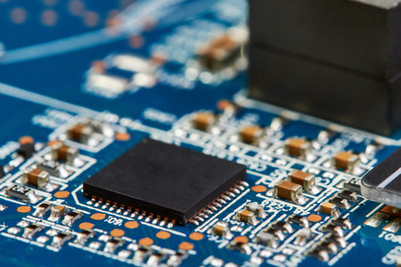 Close-up of computer chip on a Computer graphics card
