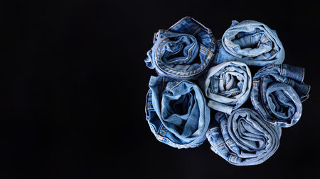 Twisted jeans on a dark backgroundの写真素材