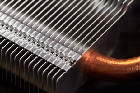 Close-up of a part of Radiator for cooling computer hardware elementsの写真素材