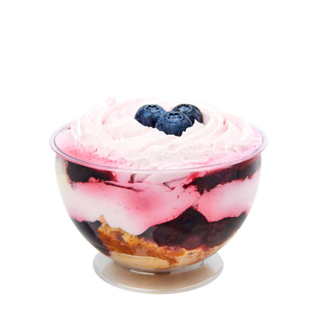 Dessert based on Medovik cakes with sour cream, cream cheese and blackcurrant confit isolated on whiteの写真素材