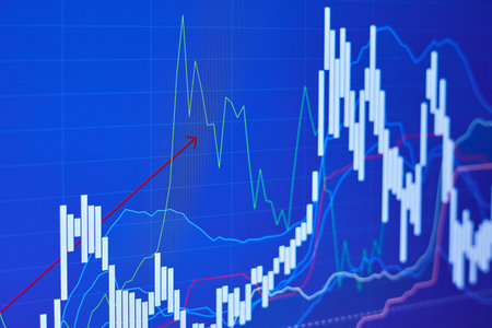Stock market chart on blue backgroundの写真素材