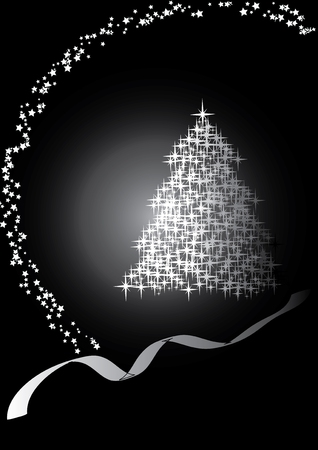 Fir tree  black&white, Merry Christmas and Happy New Year!	vector illustrationのイラスト素材