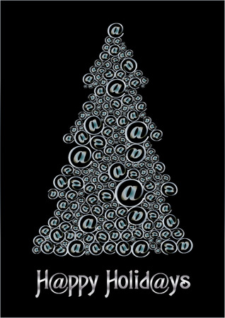 Christm@s tree black&white, Send unusual Christmas tree to your friends, vector illustrationのイラスト素材