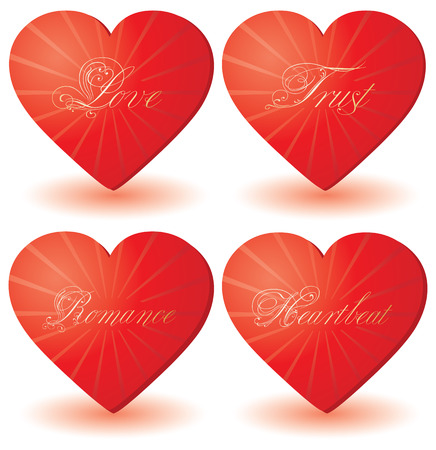 set of 4 hearts with love wordsvector illustrationのイラスト素材