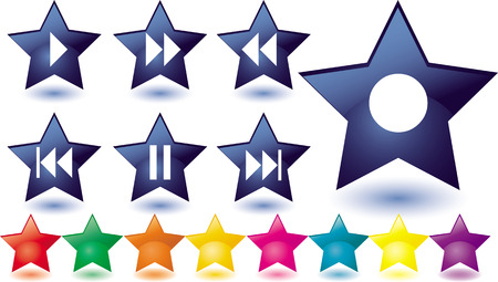 Set of Blue glass stars as music buttonsのイラスト素材