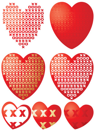 Set of XOXO hearts, vector illustrationのイラスト素材
