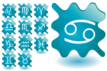 Blue glass blots as zodiac icons, illustrationのイラスト素材