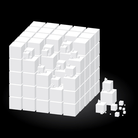 Vector group of cubes of white color on black backgroundのイラスト素材